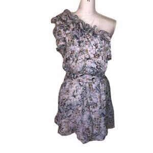 Happy x Nature Mini Dress Womens Medium Floral One Shoulder Belt Elastic Waist